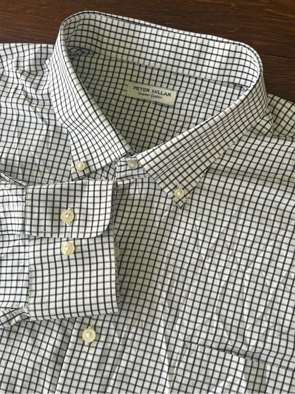 Peter Millar Summer Comfort Button Up Shirt XXL Black White Micro Check Gingham